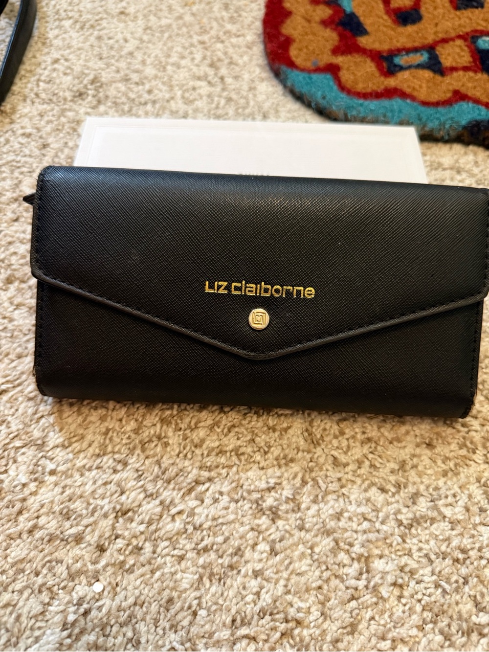 Liz Claiborne Black Envelope Wallet & Key Holder with Gold Logo